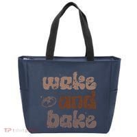 Retro Wake And Bake Funny Sourdough Starter Bread Baking Tote Bag thumb 0