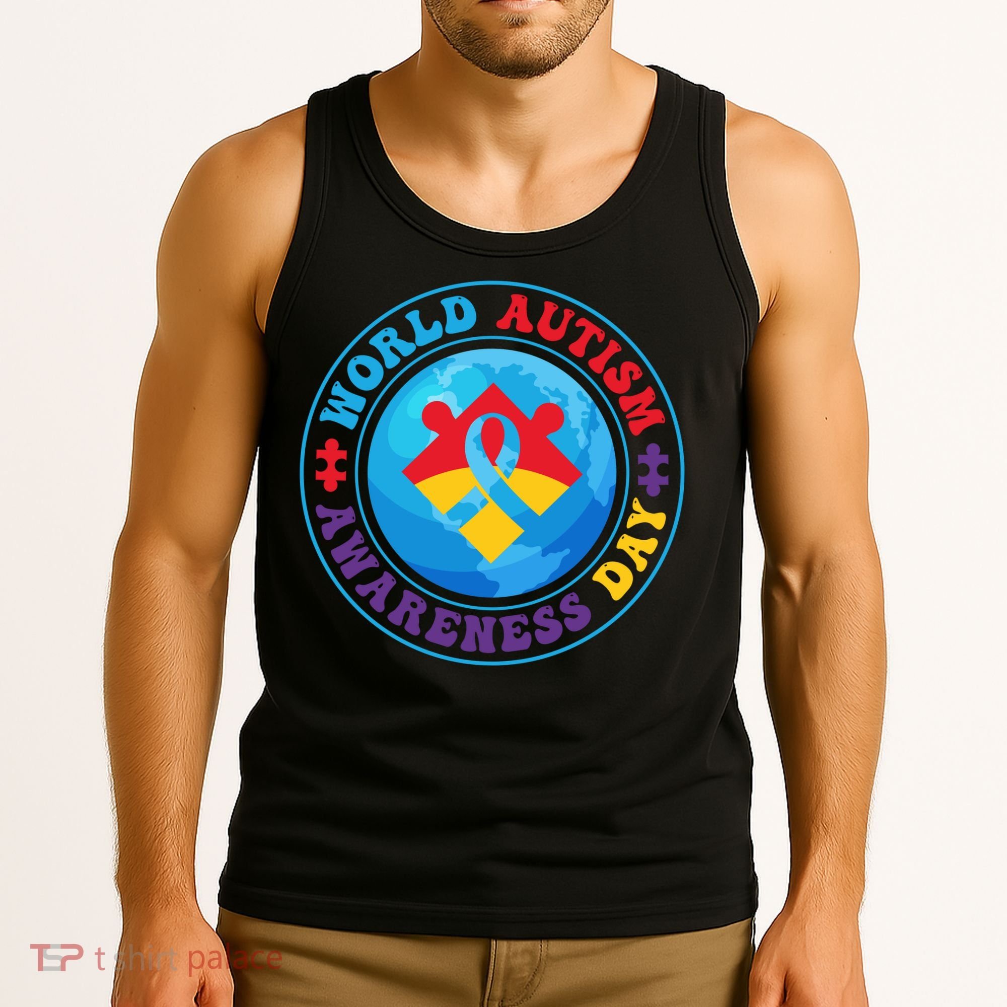 Ribbon World Autism Awareness Day Tank Top