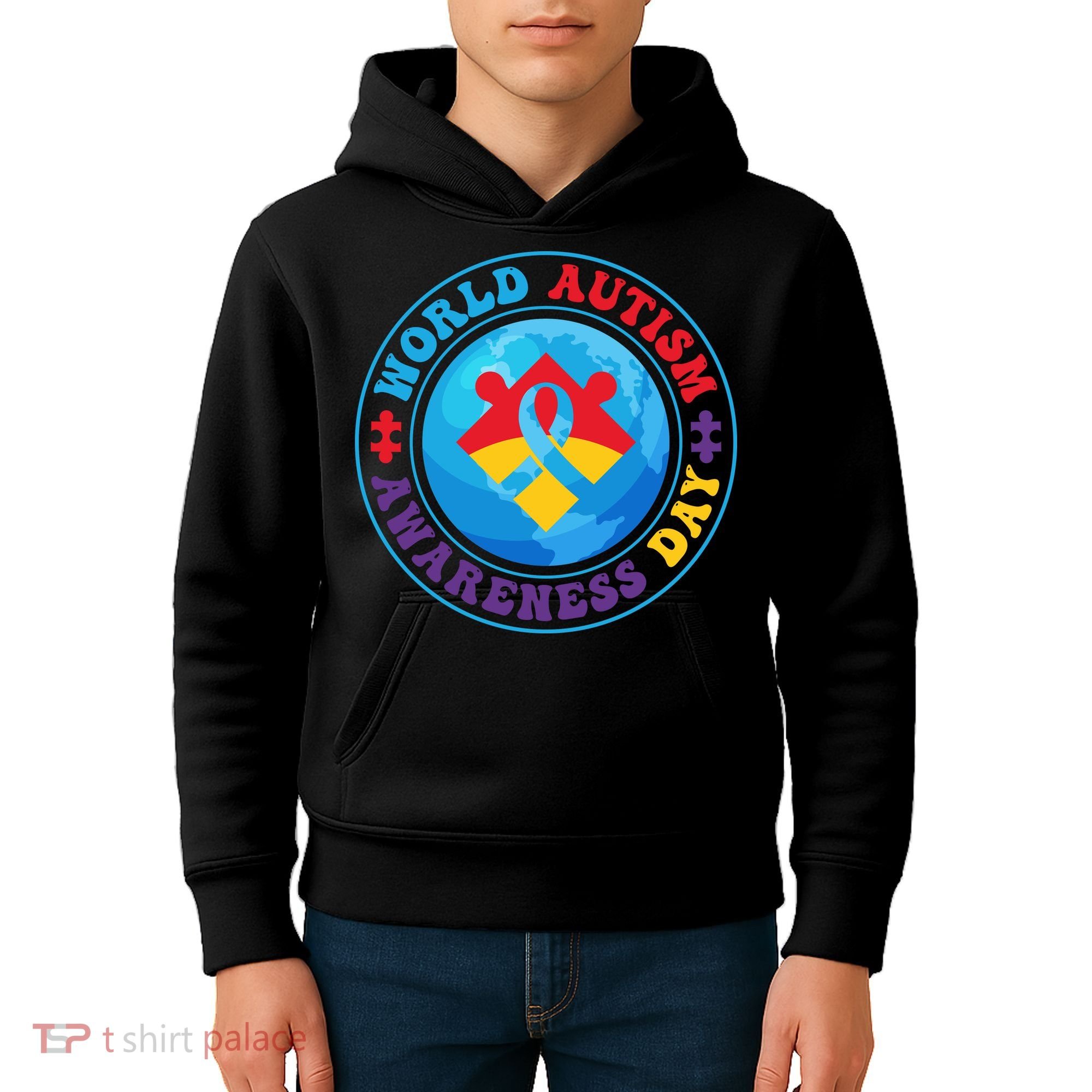 Ribbon World Autism Awareness Day Kids Hoodie
