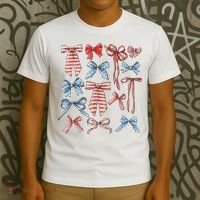 Red White And Blue American Coquette Bows Funny 4th Of July T-Shirt thumb 3
