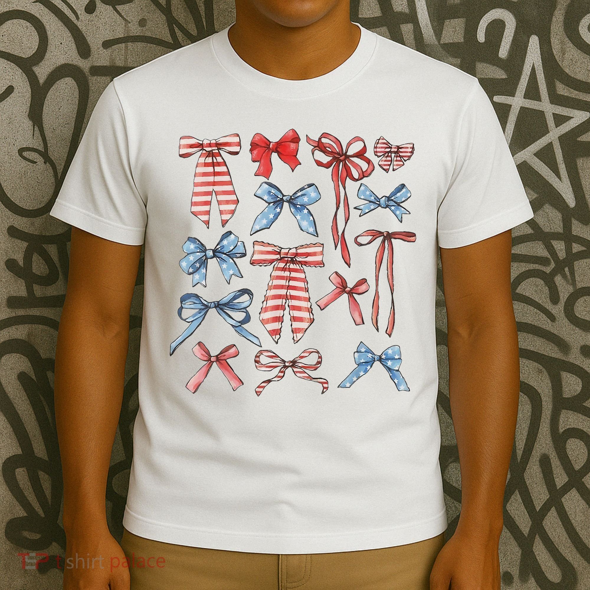 Red White And Blue American Coquette Bows Funny 4th Of July T-Shirt