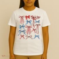 Red White And Blue American Coquette Bows Funny 4th Of July T-Shirt thumb 4