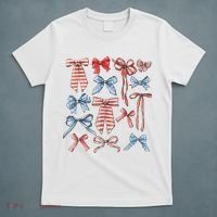 Red White And Blue American Coquette Bows Funny 4th Of July T-Shirt thumb 5