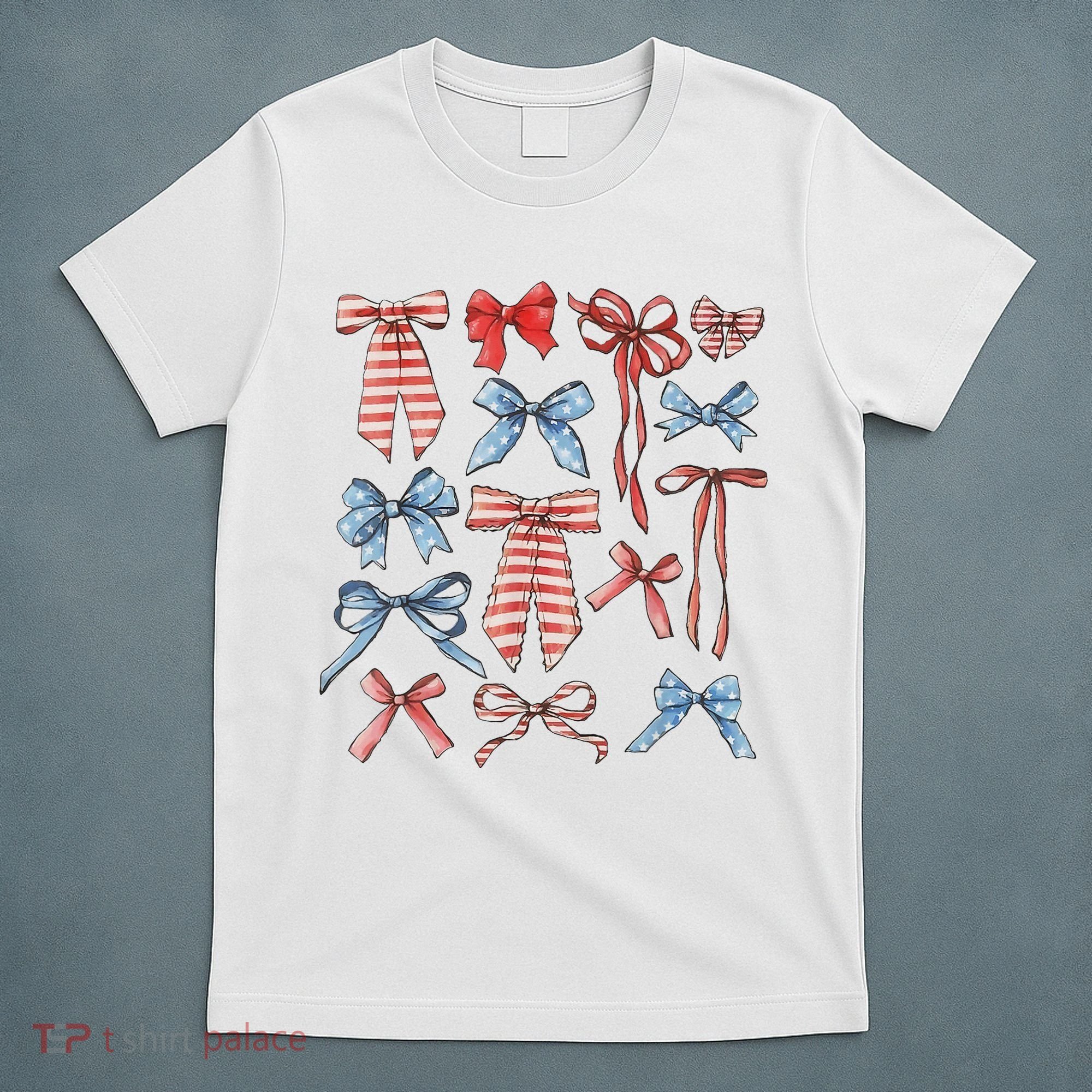 Red White And Blue American Coquette Bows Funny 4th Of July T-Shirt