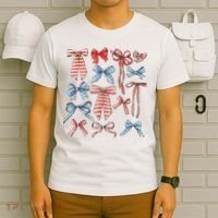 Red White And Blue American Coquette Bows Funny 4th Of July T-Shirt thumb 6