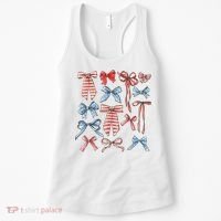 Red White And Blue American Coquette Bows Funny 4th Of July Women's Tank Top thumb 0