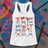 Red White And Blue American Coquette Bows Funny 4th Of July Women's Tank Top thumb 3
