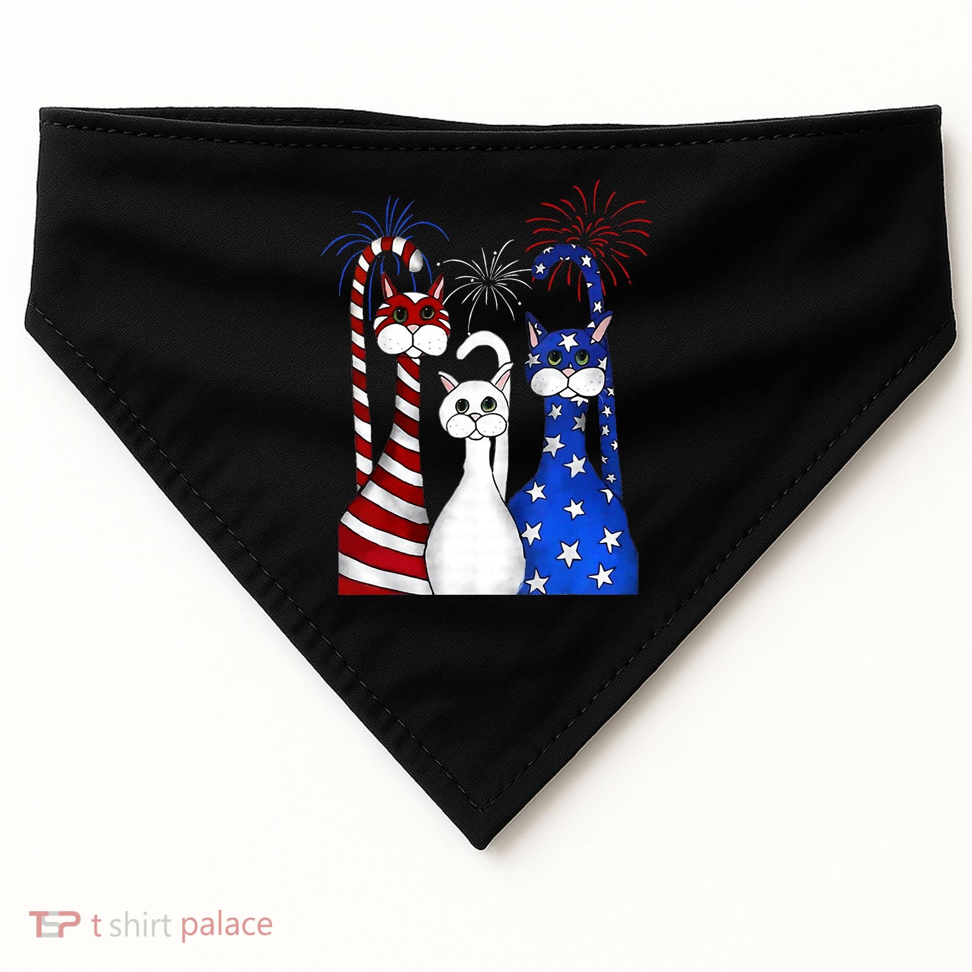 Red White Blue Cats USA Flag Firework 4th Of July USA-Made Doggie Bandana