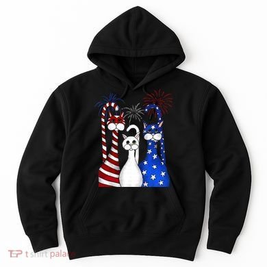 Red White Blue Cats USA Flag Firework 4th Of July Hoodie