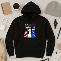Red White Blue Cats USA Flag Firework 4th Of July Hoodie thumb 3