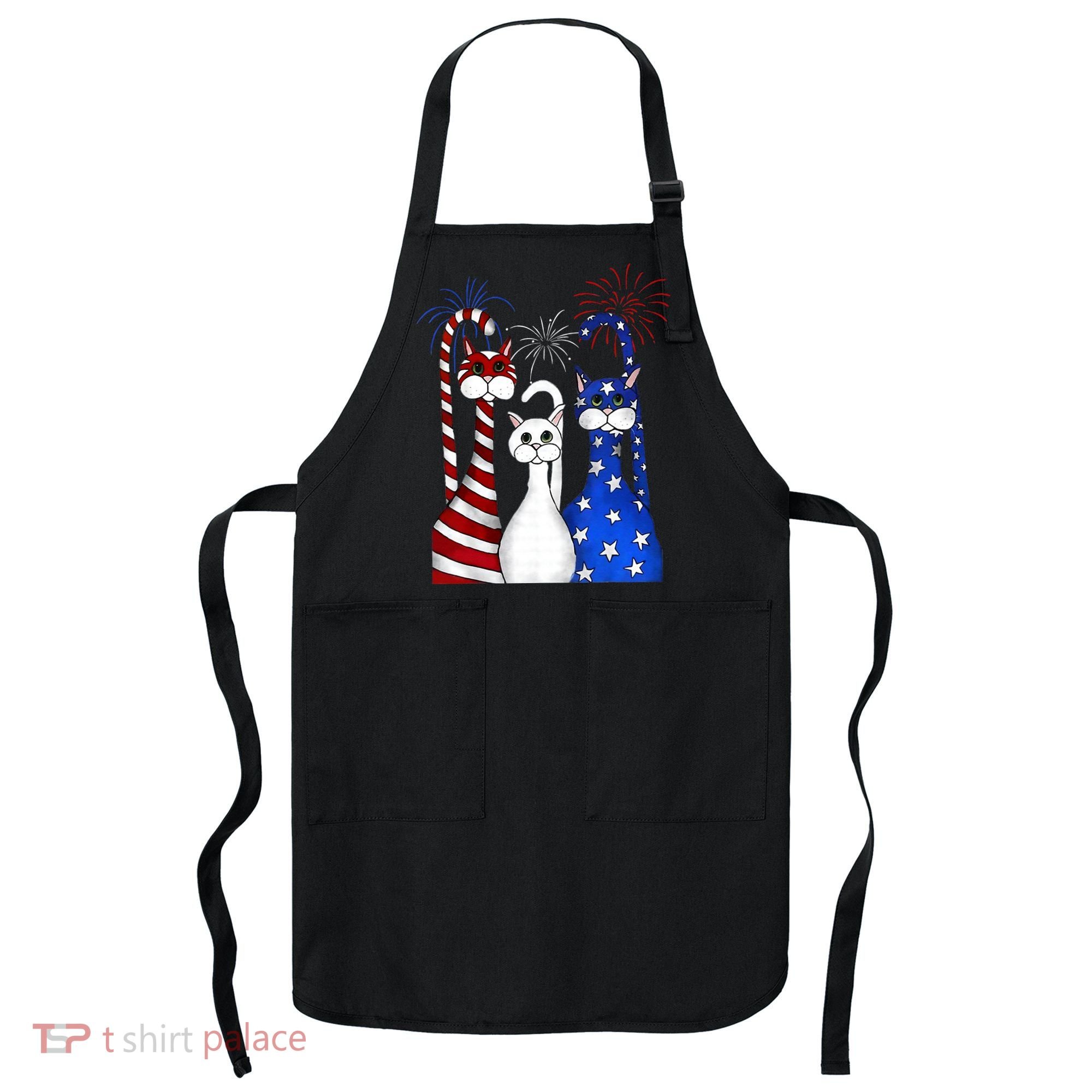 Red White Blue Cats USA Flag Firework 4th Of July Apron