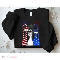 Red White Blue Cats USA Flag Firework 4th Of July Sweatshirt thumb 2