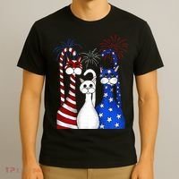 Red White Blue Cats USA Flag Firework 4th Of July T-Shirt thumb 3