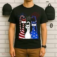 Red White Blue Cats USA Flag Firework 4th Of July T-Shirt thumb 6