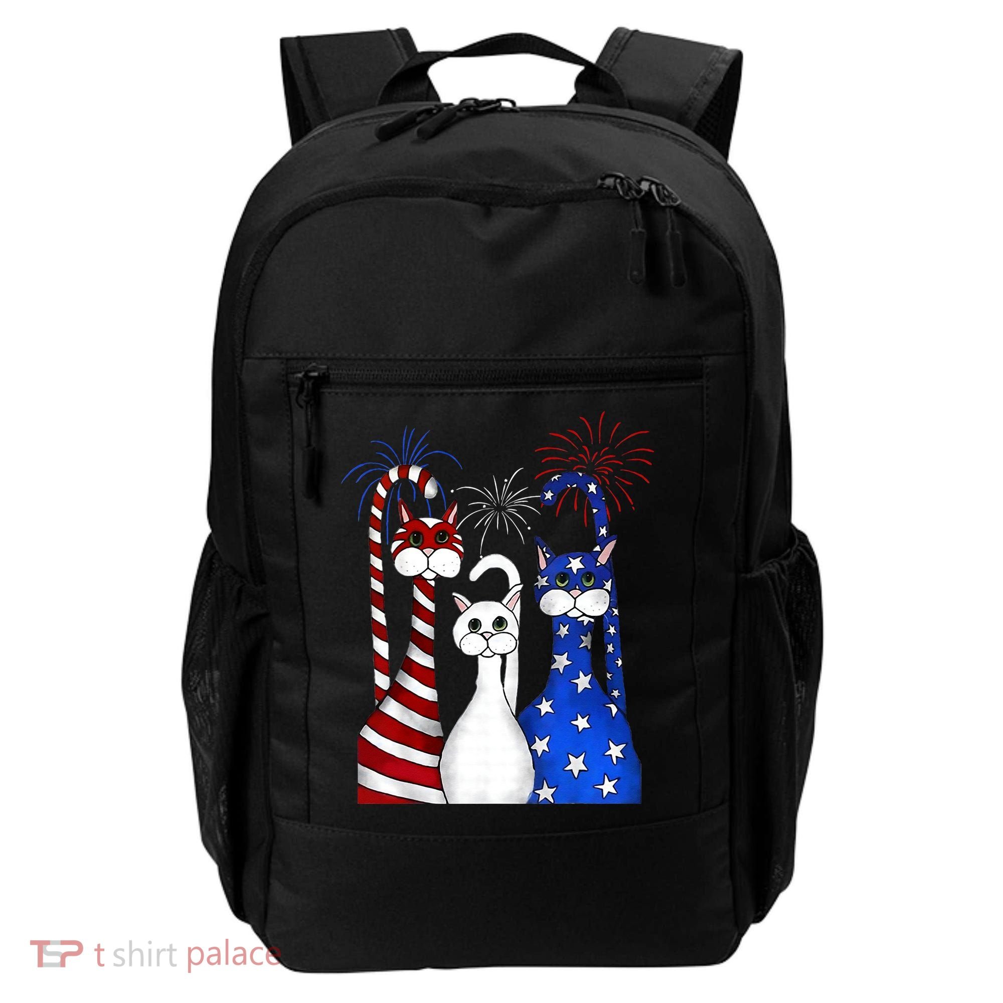 Red White Blue Cats USA Flag Firework 4th Of July Backpack