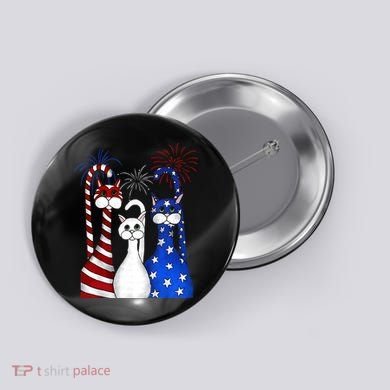 Red White Blue Cats USA Flag Firework 4th Of July Button
