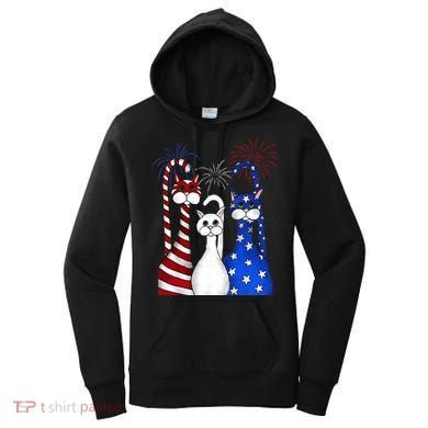 Red White Blue Cats USA Flag Firework 4th Of July Women's Hoodie