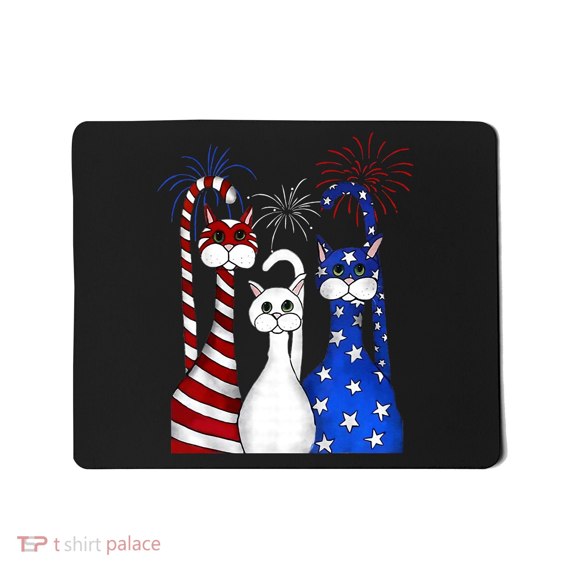 Red White Blue Cats USA Flag Firework 4th Of July Mousepad