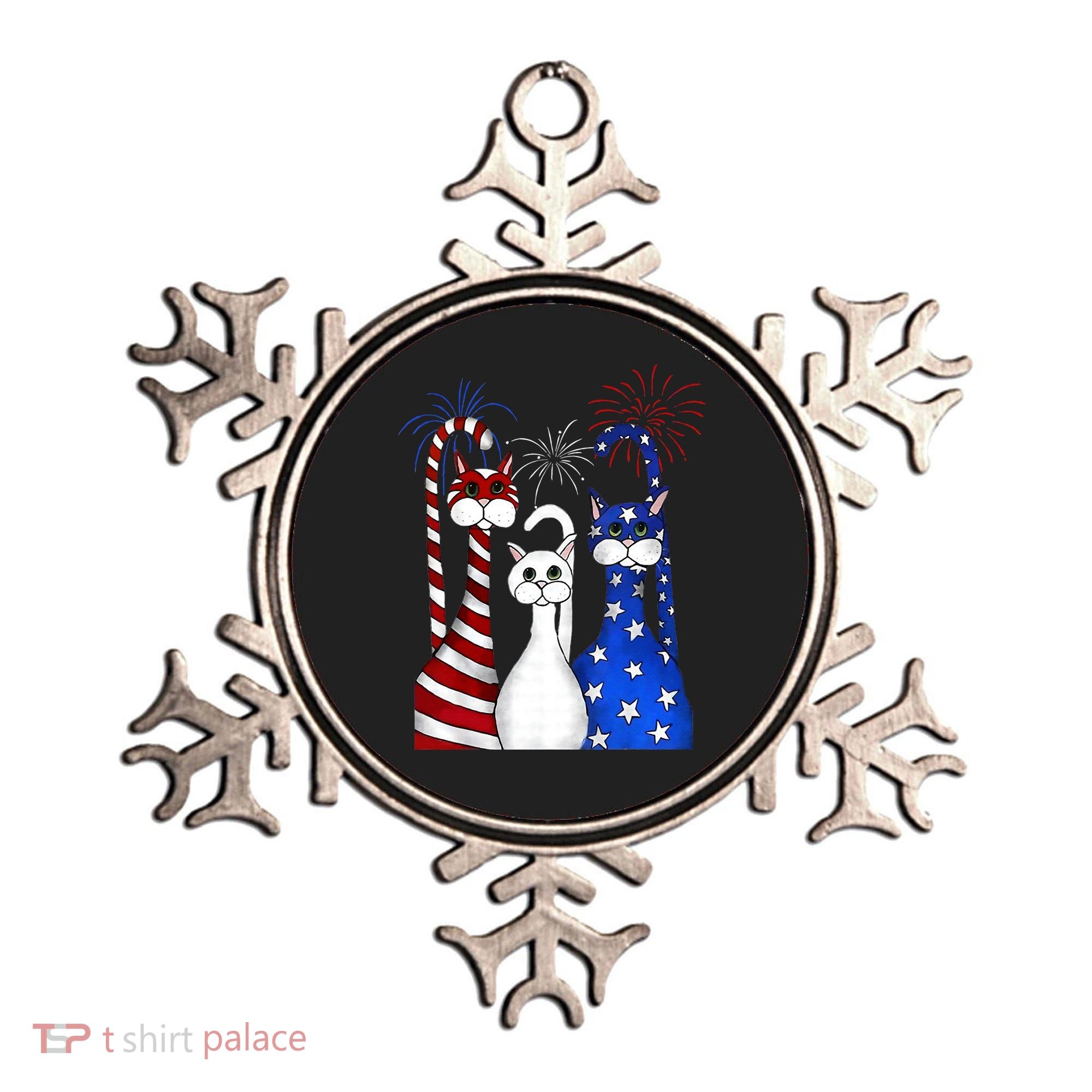 Red White Blue Cats USA Flag Firework 4th Of July Ornament