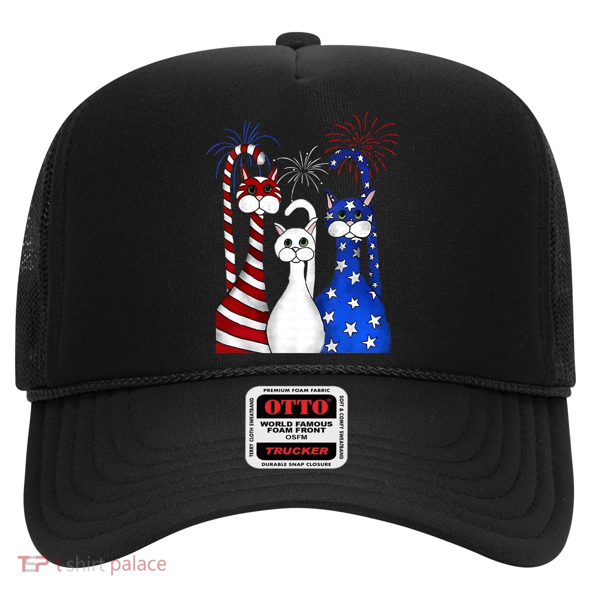 Red White Blue Cats USA Flag Firework 4th Of July Hat