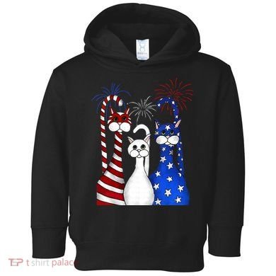 Red White Blue Cats USA Flag Firework 4th Of July Toddler Hoodie