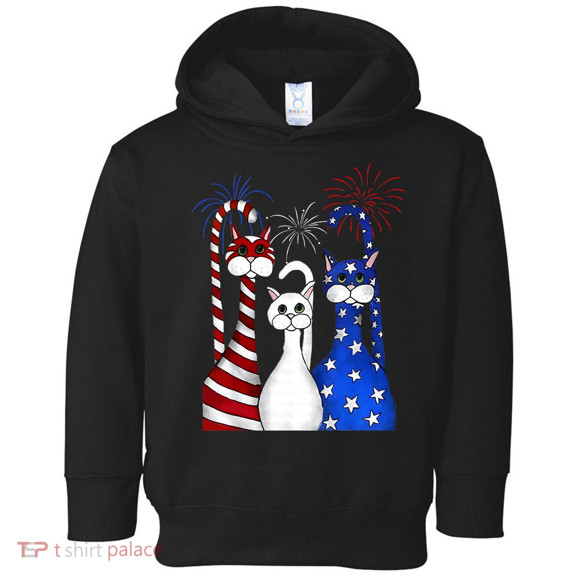 Red White Blue Cats USA Flag Firework 4th Of July Toddler Hoodie