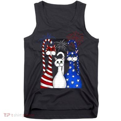 Red White Blue Cats USA Flag Firework 4th Of July Tank Top