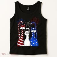 Red White Blue Cats USA Flag Firework 4th Of July Tank Top thumb 2