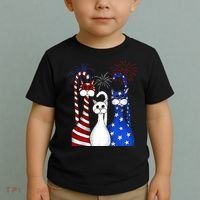 Red White Blue Cats USA Flag Firework 4th Of July Toddler T-Shirt thumb 2