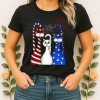 Red White Blue Cats USA Flag Firework 4th Of July Women's T-Shirt thumb 2