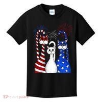 Red White Blue Cats USA Flag Firework 4th Of July Kids T-Shirt thumb 0