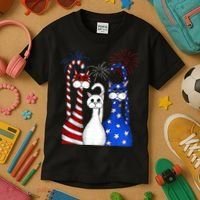Red White Blue Cats USA Flag Firework 4th Of July Kids T-Shirt thumb 3