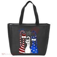Red White Blue Cats USA Flag Firework 4th Of July Tote Bag thumb 0