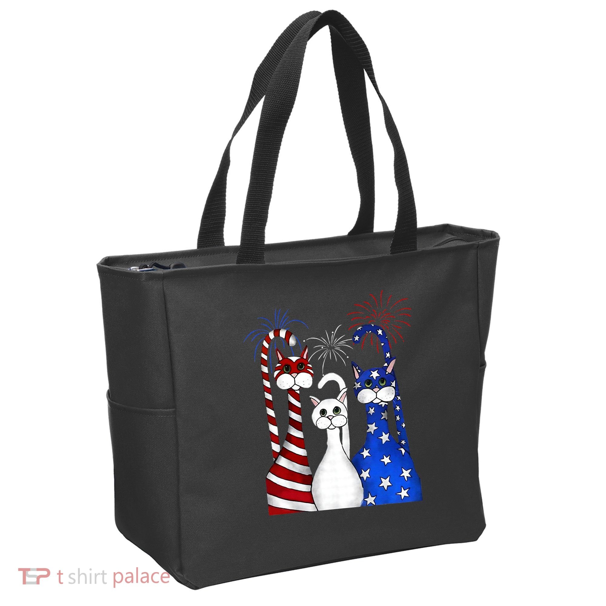 Red White Blue Cats USA Flag Firework 4th Of July Tote Bag