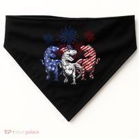 Red White Blue T Rex Dinosaur Firework 4th Of July USA-Made Doggie Bandana thumb 0