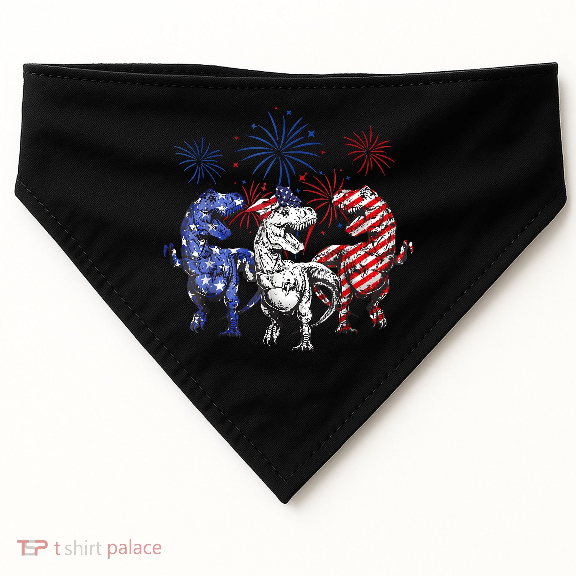 Red White Blue T Rex Dinosaur Firework 4th Of July USA-Made Doggie Bandana