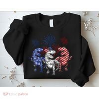 Red White Blue T Rex Dinosaur Firework 4th Of July Sweatshirt thumb 2