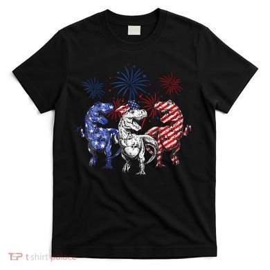 Red White Blue T Rex Dinosaur Firework 4th Of July T-Shirt