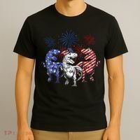 Red White Blue T Rex Dinosaur Firework 4th Of July T-Shirt thumb 3