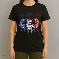 Red White Blue T Rex Dinosaur Firework 4th Of July T-Shirt thumb 4