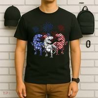 Red White Blue T Rex Dinosaur Firework 4th Of July T-Shirt thumb 6