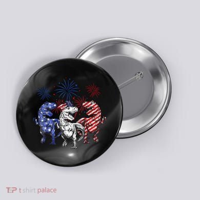 Red White Blue T Rex Dinosaur Firework 4th Of July Button