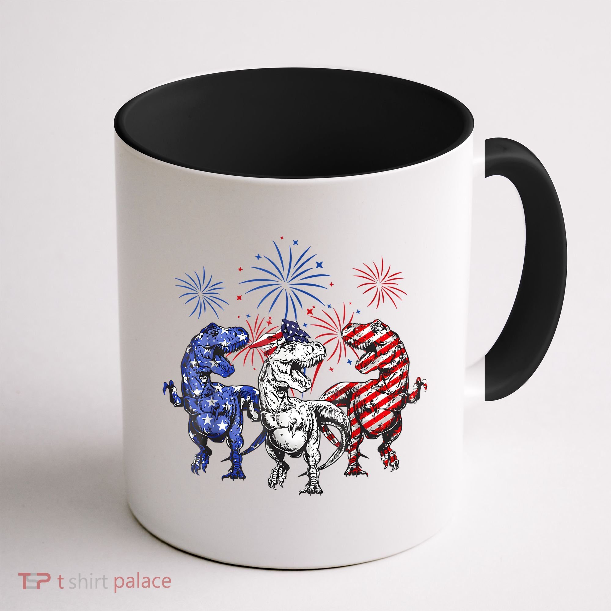 Red White Blue T Rex Dinosaur Firework 4th Of July Coffee Mug