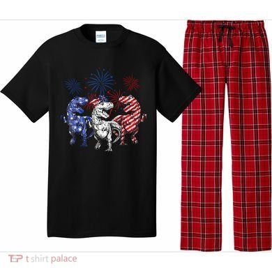 Red White Blue T Rex Dinosaur Firework 4th Of July Pajama Set