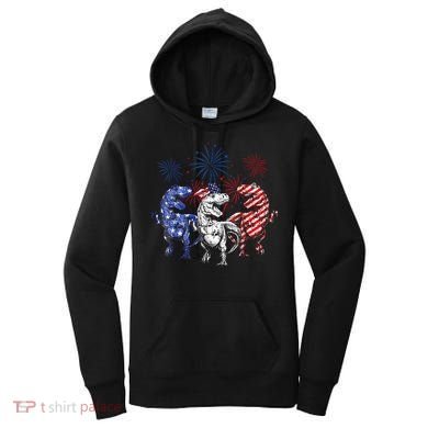Red White Blue T Rex Dinosaur Firework 4th Of July Women's Hoodie