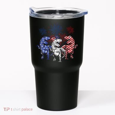 Red White Blue T Rex Dinosaur Firework 4th Of July Tumbler