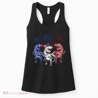 Red White Blue T Rex Dinosaur Firework 4th Of July Women's Tank Top thumb 0
