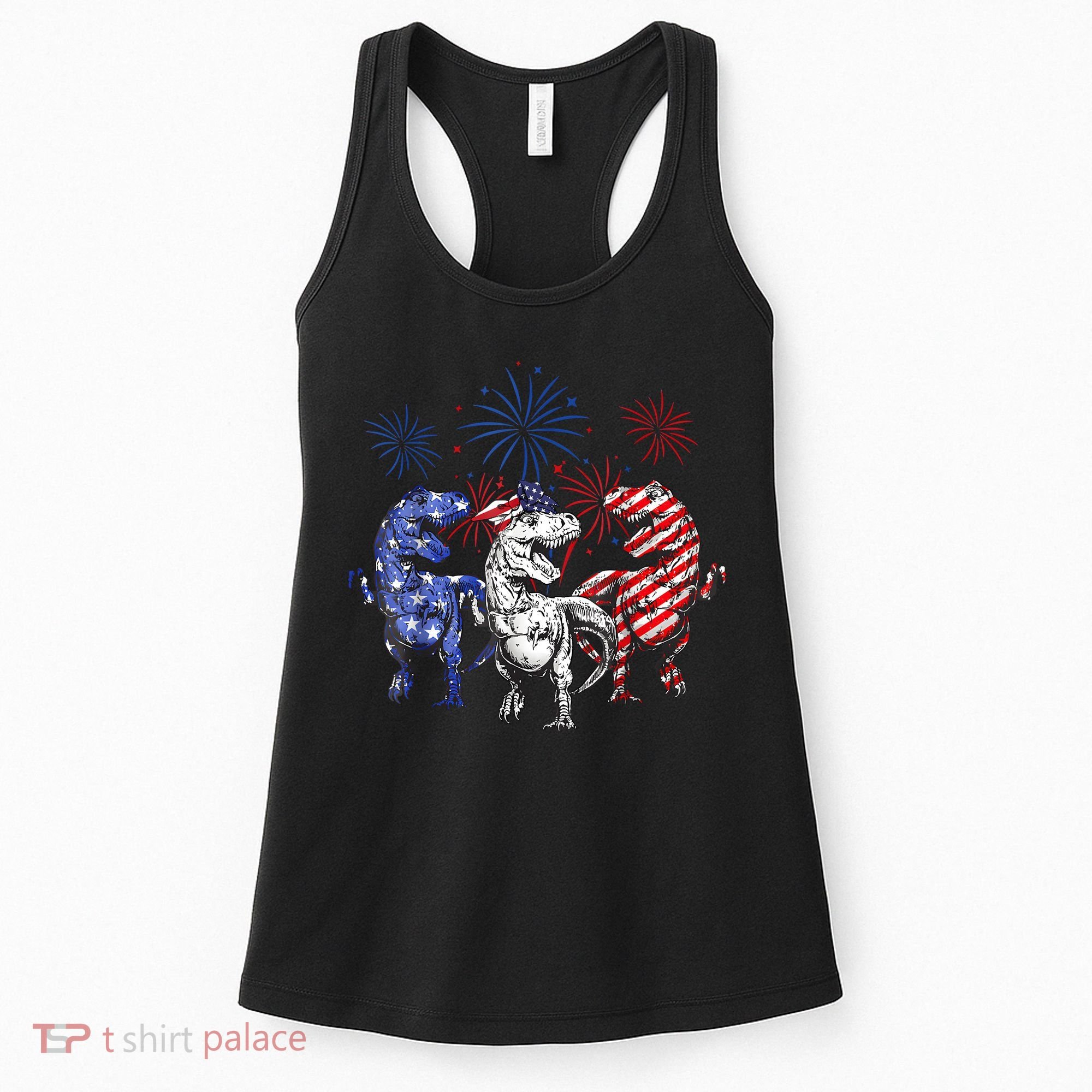 Red White Blue T Rex Dinosaur Firework 4th Of July Women's Tank Top