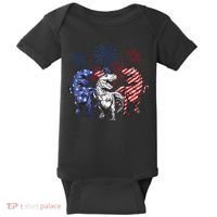Red White Blue T Rex Dinosaur Firework 4th Of July Baby Bodysuit thumb 0