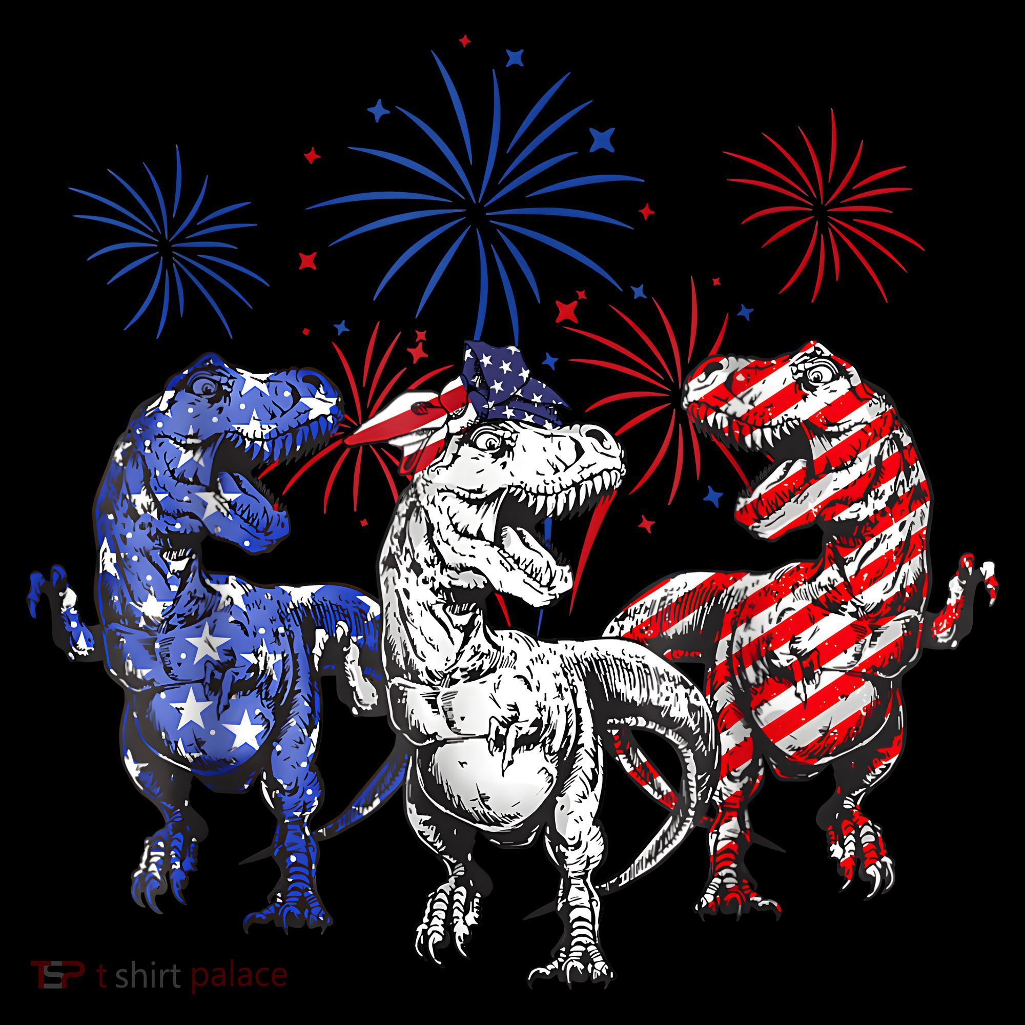 Red White Blue T Rex Dinosaur Firework 4th Of July Baby Bodysuit